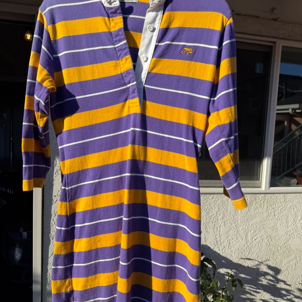 Striped Purple and Yellow Midi Dress
